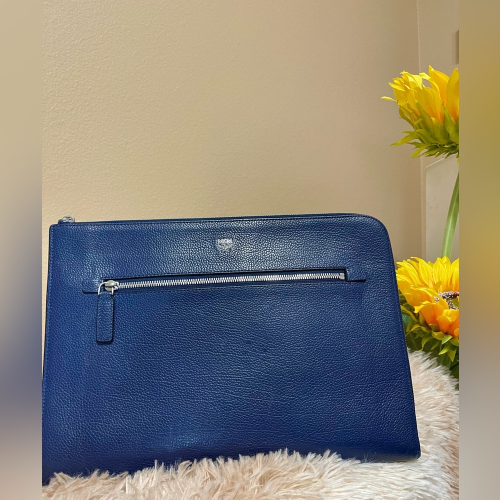 MCM Blue Leather Clutch